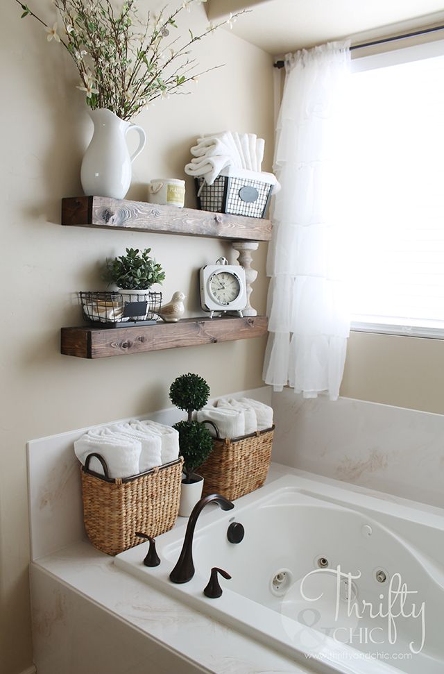 Above-the-bathtub-rustic-shelves