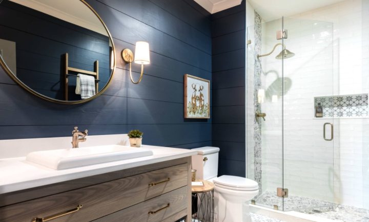 Bathroom-wood-beadboard-in-blue-and-walk-in-shower