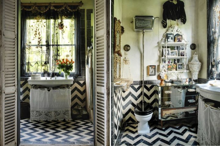 Chevron-black-and-white-floor-for-bathroom