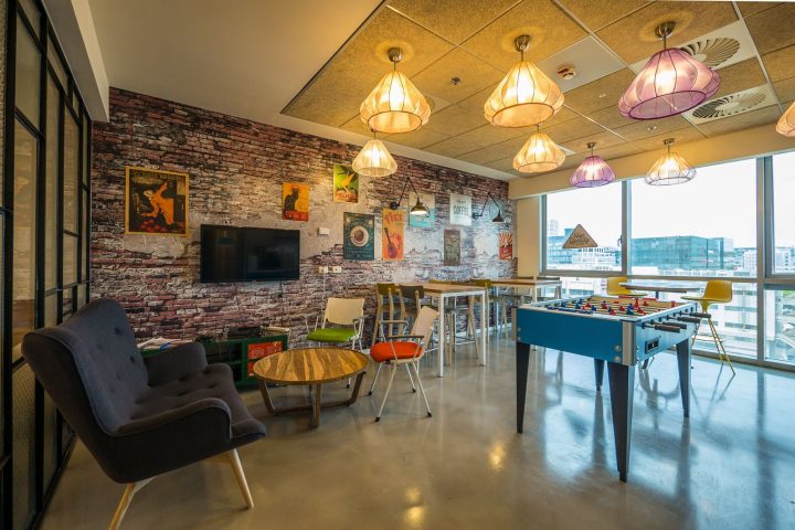 Verint-offices-in-Israel-Exposed-bricks-wall-and-fosball-table