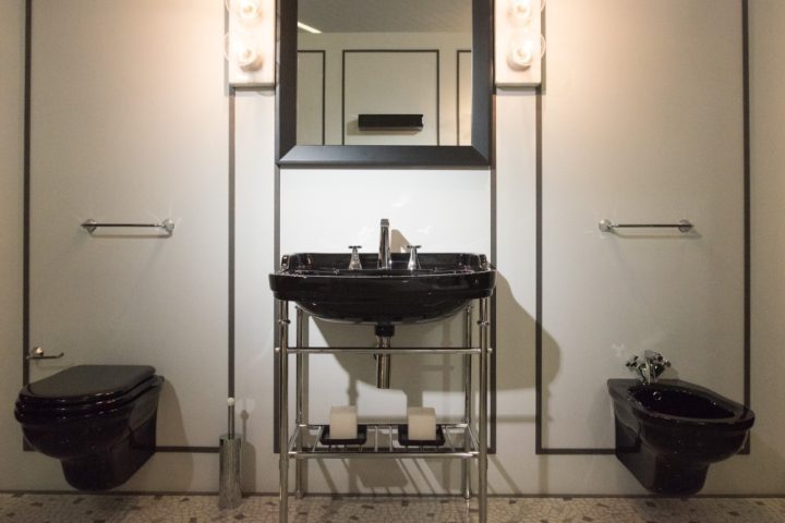 Black-bathroom-set-with-toilet-bowl-bided-and-sink