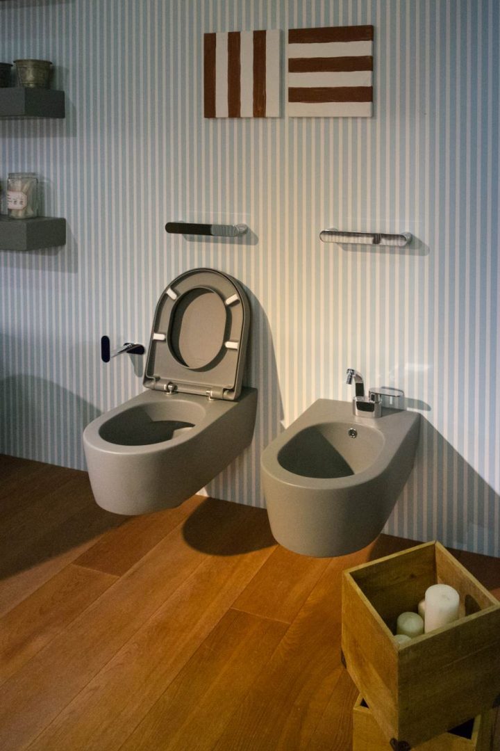 Plastic-toilet-seat-in-grey-color-and-bidet