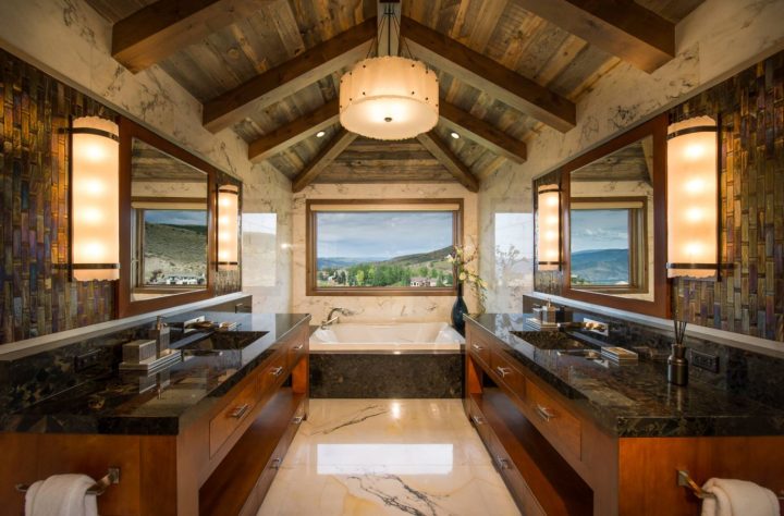 Cathedral-bathroom-ceiling-with-marble