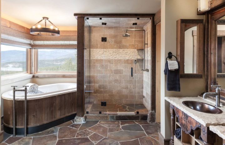 Flagstone-floor-and-rustic-wood-paneled-walls