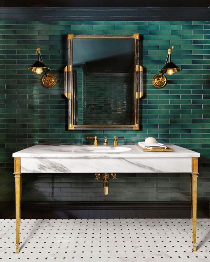 Beautiful-green-tiles-bathroom-with-brass-accents