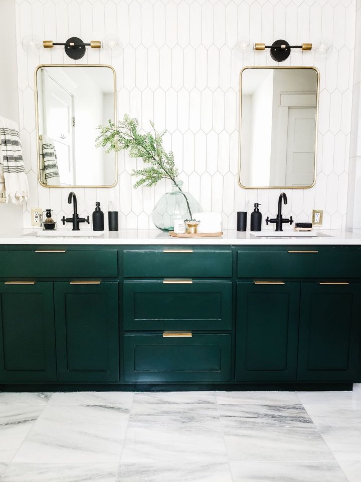 Green-cabinets-and-modern-white-tiles