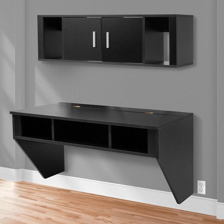 BCP-Designer-Floating-Desk-With-Hutch-Black-Finish-Wall-Mounted-Computer-Desk