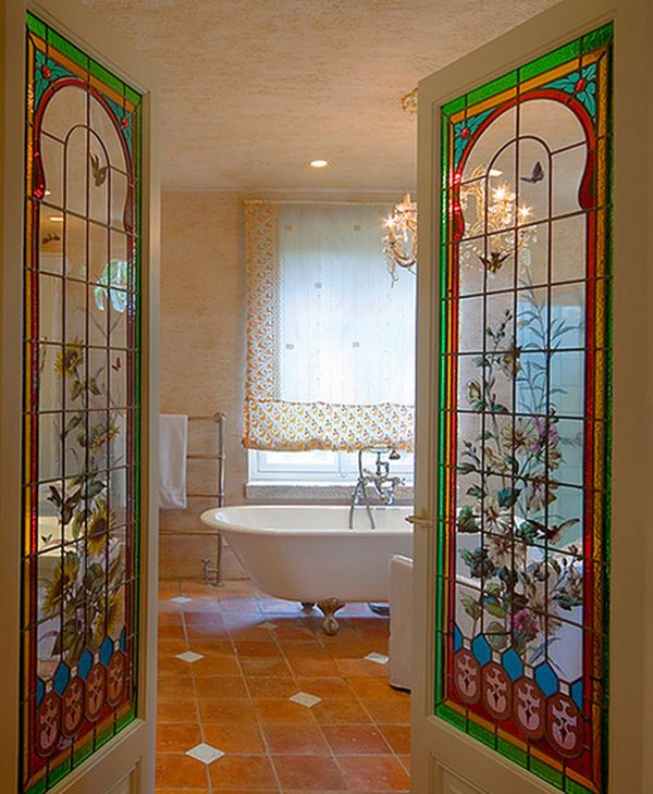 Stained-bathroom-glass-doors