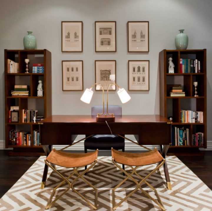 Mid-sized-transitional-freestanding-desk-dark-wood-floor-study-room